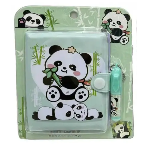 Блокнот на кнопці ПВХ з ручкою-брелоком Панда, 8x10 см, 45 аркушів (В асортименті)