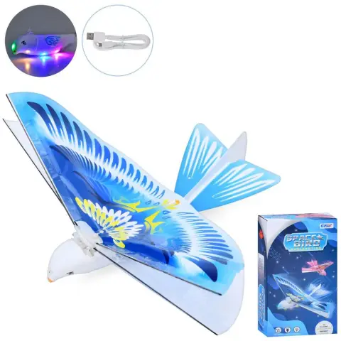 Літак птах, 19 см, акумулятор, світло, літає, USB-зарядка, 14x24x6 см (В асортименті)