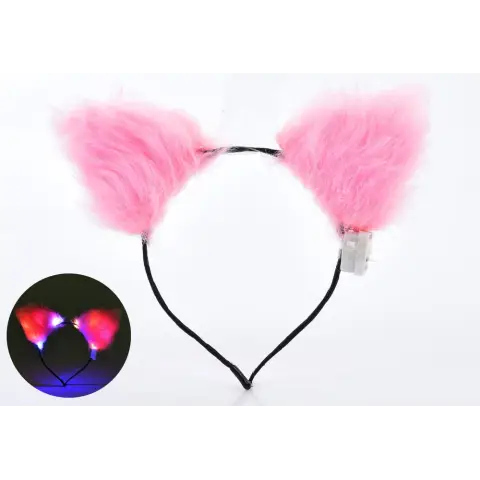 Аксесуар для волосся обруч з плюшевими вушками 22x18x1 см, світло 3 режими, на батарейках (В асортименті)