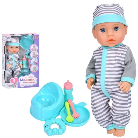 Пупс інтерактивний, 37 см, п’є-пісяє, горщик, пляшечка, посуд, брязкальце