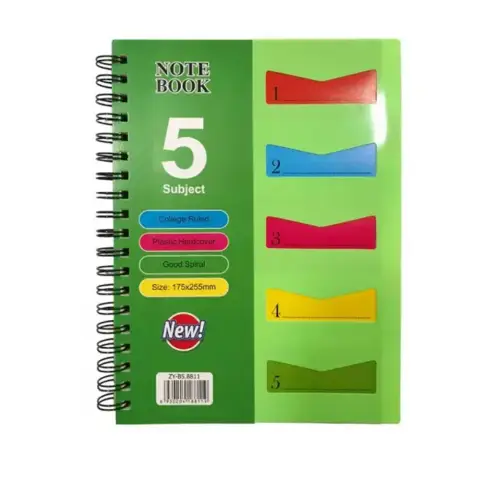 Зошит Subject, А5, 120 арк., 5 розділів, спіраль, ПВХ обкладинка, клітинка, 4 кольори