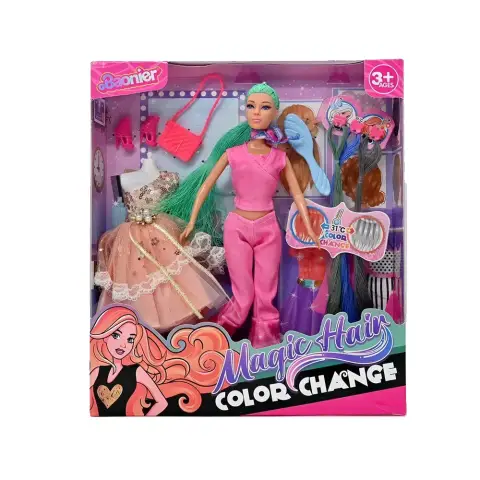 Лялька на шарнірах, 30 см, змінює колір волосся, 3 знімні прядки, сукня, аксесуари