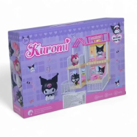 Будиночок аніме Kuromi, 1 герой, 72 елементи, підсвічування, висота 31 см, два поверхи, ліжко, стіл, парканчик