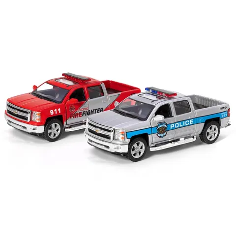 Металевий інерційний пікап Chevrolet Silverado Police/Firefighter 5", відкриваються двері (В асортименті)