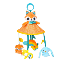 Підвіска м’яка на коляску/ліжко, 47 см, тварини, брязкальце, пискавка, плюш (лисичка, динозавр), 23x22x6 см