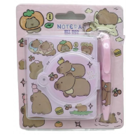 Блокнот на кнопці ПВХ з ручкою-брелоком Капібара, 8x7 см, 65 аркушів (В асортименті)