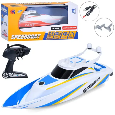 Катер на радіокеруванні, 2.4G, акумулятор, 35 см, світло, USB-зарядка, 40x19x17 см (В асортименті) 3321