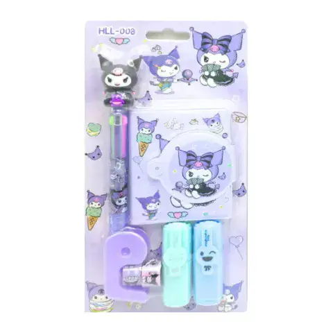 Набір Блокнот Зайчик Kuromi, 64 аркуші, ручка, 2 маркери, 2 скотчі, диспенсер