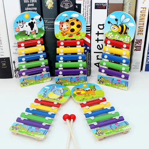 Ксилофон WToys, 18904, дерев’яна основа, 5 металевих пластин, молоточки (В асортименті)