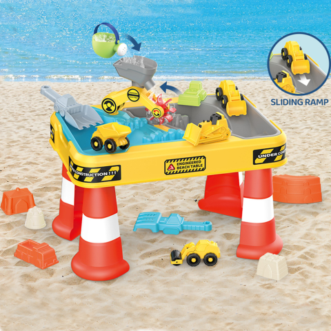 Пісочниця розмір столу, 56x37x49 см, будівельна техніка, гірка, формочки для піску, лійка, лопатки, HG1247