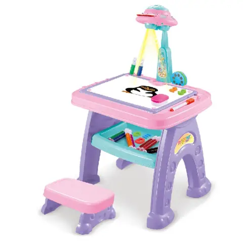 Проектор-мольберт 2в1 LimoToy, столик 39x58x30 см, стілець, англійські букви, цифри, маркери, світло, AK0004