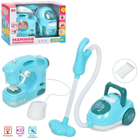 Набір побутової техніки, швейна машина, пилосос, 18 см, звук, світло, на бат.