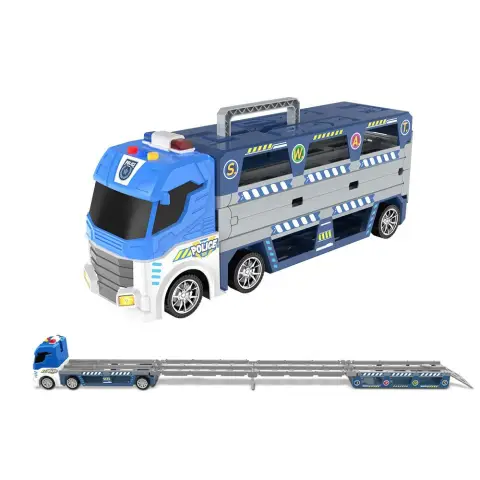 Трейлер, 38 см, звук, світло, гумові колеса, трек, машинки, поліція, будтехніка, 39x17x11 см (В асортименті)