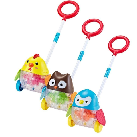 Каталка на палиці, 48 см, світло, підвісні крила, 3 види (пінгвін, каченя, сова), на батарейках, 21x21 см