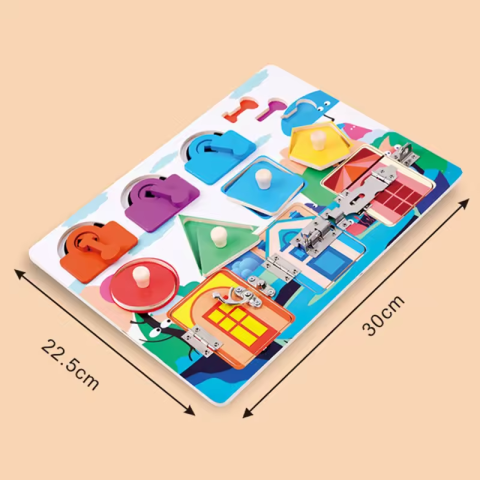 Бізіборд дерев'яний 30×22,5 см з ручкою дверцята замки