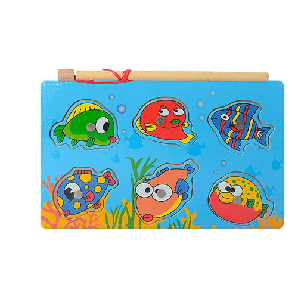 Дерев'яна іграшка Риболовля рамка-вкладиш, морькі тварини, вудка, магніт, 2 види, кул., 12-1 /150/