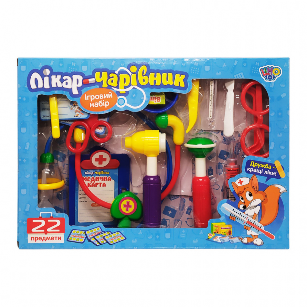 Лікар шприц, ножиці, інструменти, ліки, 5 видів, в кор-ці, 36,5-25,5-5,5см /24/