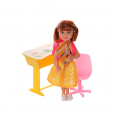 Лялька DEFA 13см, парта, рюкзак, стільчик, 3 види, кор., 15-16,5-6 см /24/