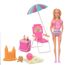 Лялька DEFA 29см, шарнірна, шезлонг, парасолька, собака, 2 види, в кор-ці, 29,5-30,5-8,5см /12/