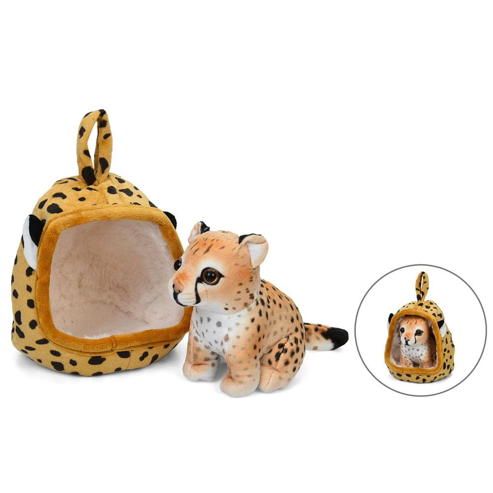 М'яка іграшка тварина, 13см, переноска/будиночок (з петелькою) 24см, плюш, 5 видів (жираф, лев, леопард, тигр-2кольори), у п/е /42/