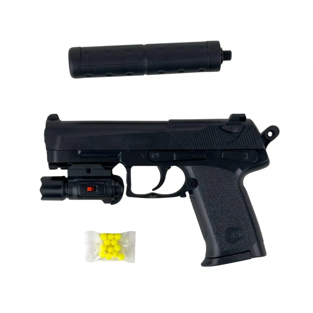 Пістолет 33см, пластикові кулі, лазер, на бат(табл), у п/е 18,5-24-3,5см /48/