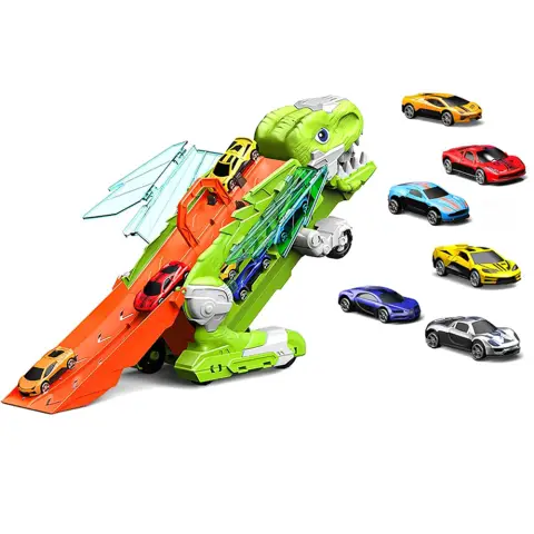 Трейлер динозавр 2в1 трек 47,5 см машинка 2 шт метал (В асортименті) MF-112