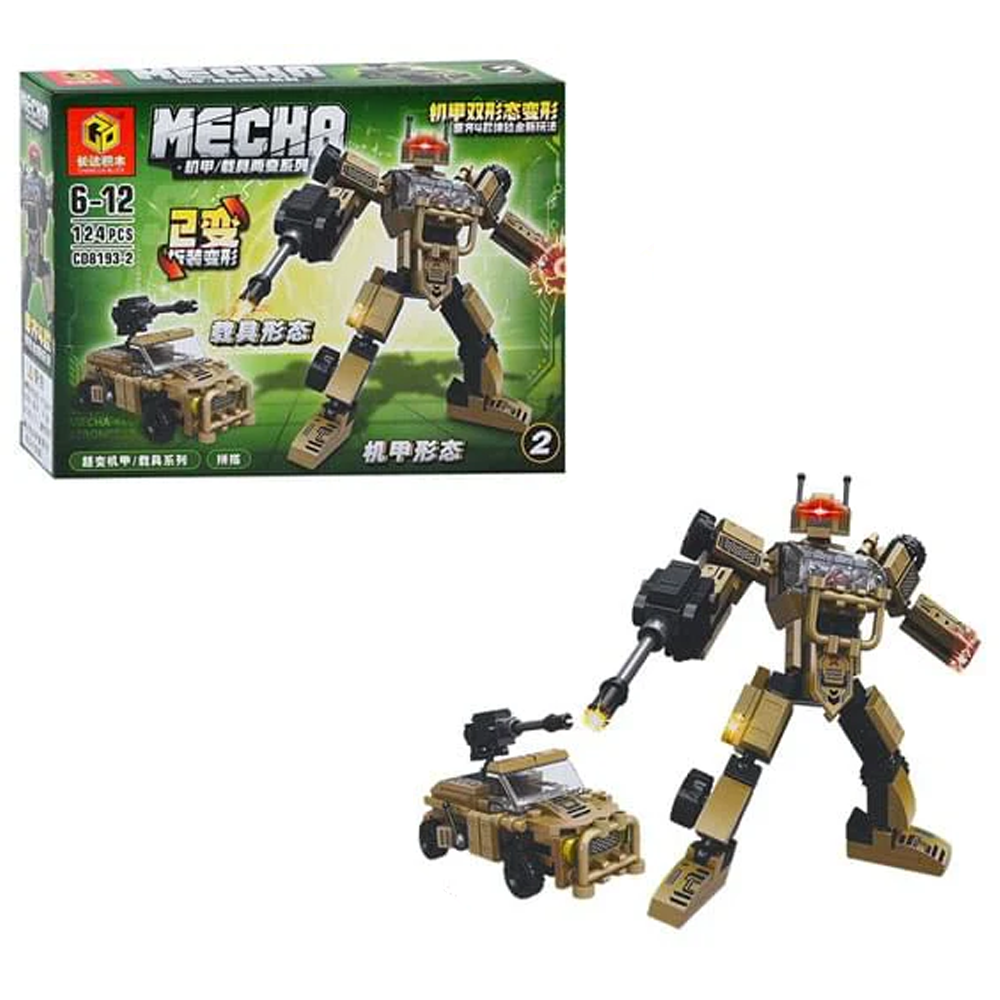 Конструктор 2в1(робот, транспорт), від 107дет, в кор-ці, (4види) /15/120/8шт в кор.38,5-14,5-7см