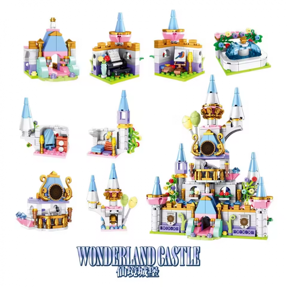 Конструктор рожева серія, замок принцеси, від 85дет, в кор-ці, 8в1, 2 види дисплеїв, (8видів) /24/192/8шт в кор. 38,5-14,5-19см