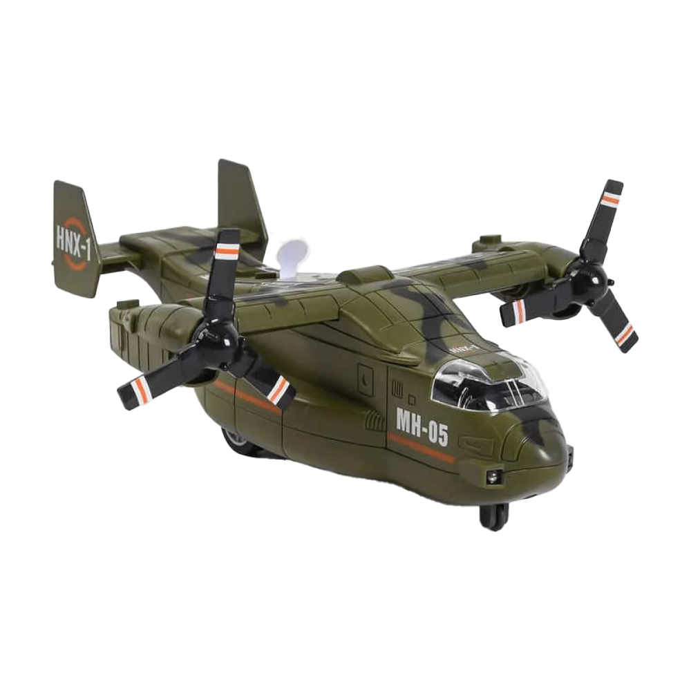 Літак "Військовий", 2 кольори, інерція, 2 положення гвинтів, звуки роботи гвинтів, підсвічування носа і хвоста, в кор. /30/