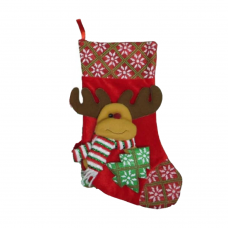 Носок д/подарк."Красный с аппликац.-Д.М., Снег.,Олень в шарфах" 33*20см 3в.(20*12)