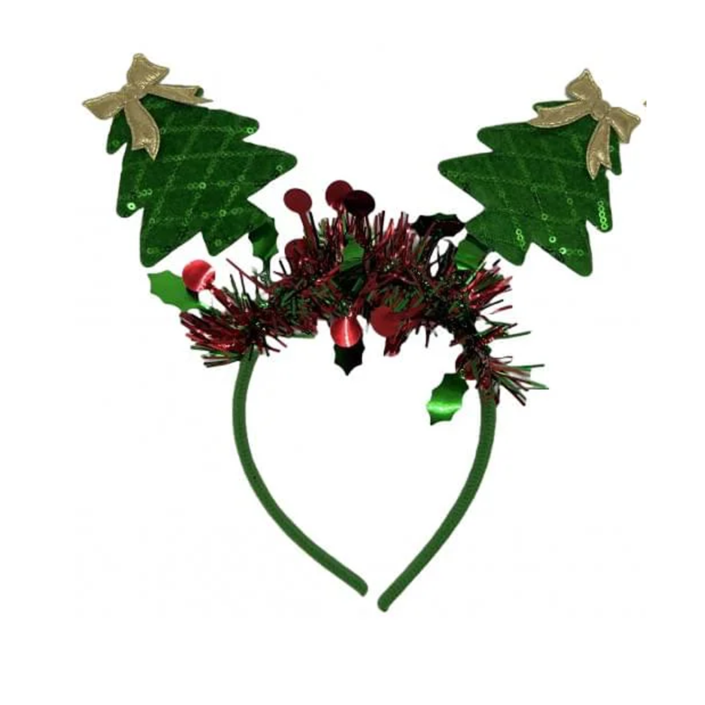 Обруч на голову "Ялинки із золотим бантиком" (30*12)