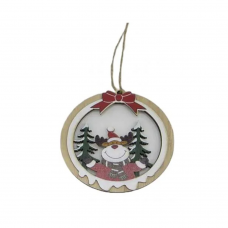 Підвіска новорічна дерев'яна "Куля - Д.Мороз, Сніговик, Олень" 10,5*10,5см 3в.(25*20)