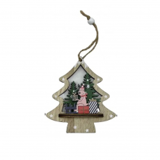 Підвіска новорічна дерев'яна "Ялинка- Д.Мороз, Сніговик, Олень" 11*9,5см 3в..(25*20)