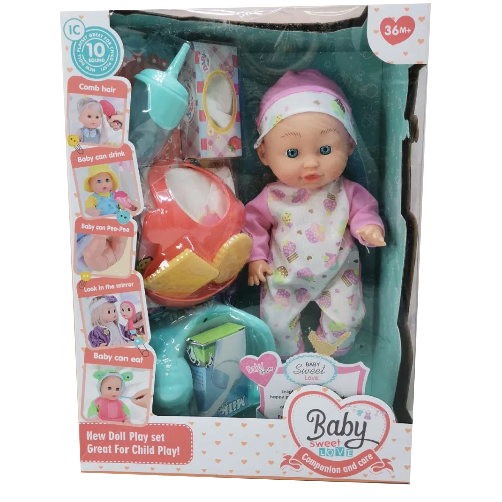 Пупс 2 види, звук, висота 30 см, ходить в туалет, аксесуари, в кор. /24/