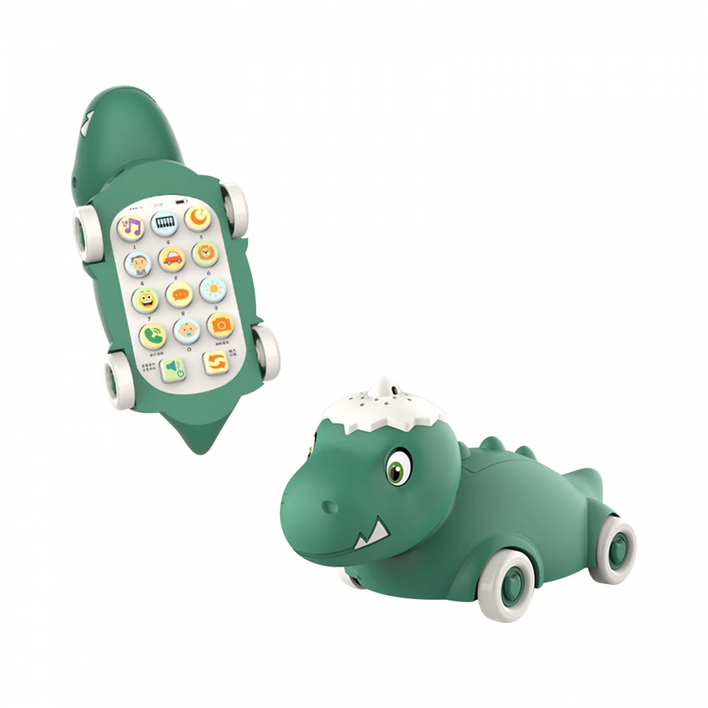 Телефон мобільний 2в1 (динозавр на колесах), 17см, музика, звук(англ), звуки тварин, світло, на бат-ці, (2 кольори) /6/72/12шт в кор. 37-24,5-20см