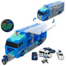 Трейлер поліцейський 36см, контейнер-гараж, транспорт 6шт, 7см, зв, св, 2в, на бат, в кор-ці, 37-16-11, 5см /18/