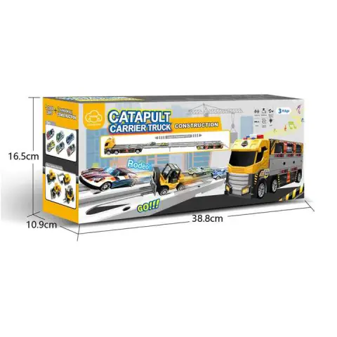 Трейлер-трек Будівельна спецтехніка 38×15 см трек 135 см запуск світло звук 2 метал + 6 пластик T909A