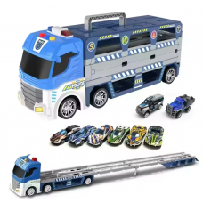 Трейлер-трек "Поліція", розмір 38х10.5х15 см, довжина треку 135 см, механічний запусач, підсвічування, звук, 2 металопластикові моделі, 6 пластикових моделей, в кор. /36/