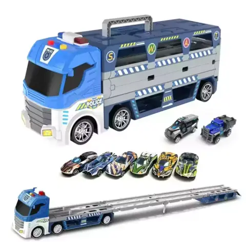 Трейлер-трек Поліція 38×15 см трек 135 см запуск світло звук 2 метал + 6 пластик T907A