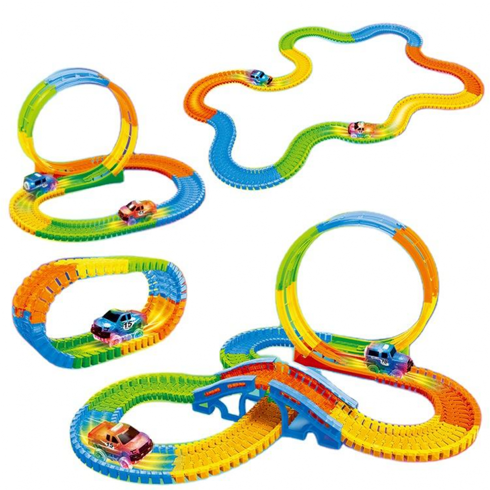 Трек неоновий 177 деталей, машинка на батарейках, підсвічування 124