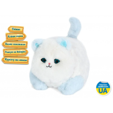 Кіт 21см, сенсорний, музика(укр), пісня, звук, клипає очима, виляє хвостиком, плюш, м'яка іграшка, 2 кольори, на бат-ці, в кор-ці, 22-22-22см /12/