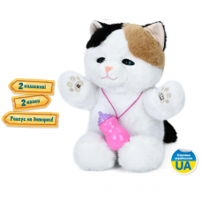 Кіт 32см, сенсорний, музика-звук(укр), 2 колискові, 2 казки, засинає, повтор, м'яка іграшка, на бат-ці, в кор-ці, 22-32,5-18см /12/