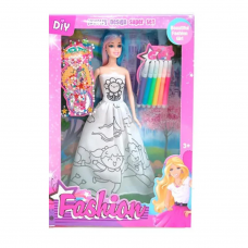 Лялька 29см, плаття-розмальовка, фломастери, стрази-наліпки, 2 види, в кор-ці, 23-33-5см /60/