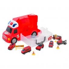 Набір машинок пожежна машина 6шт, звук, світло, на бат-ці, 2 види, у валізі 35,5-21-14,5см /9/