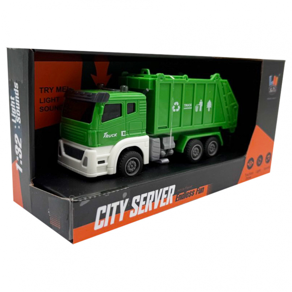 Сміттєвоз інерц, 16см, 1:32, звук, світло, гумові колеса, рухливі деталі, на бат(табл), в кор-ці, 22,5-11-8см /48/