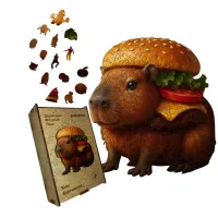 Дерев'яний фігурний пазл Капібургер, А3, Картонна коробка 200 елементів