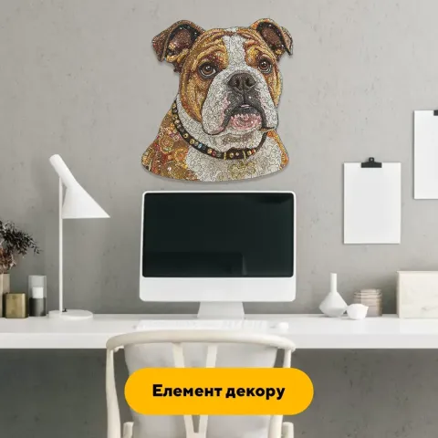 Дерев'яний фігурний пазл Мозаїка Бульдога, А4, Дерев'яна коробка 100 елементів