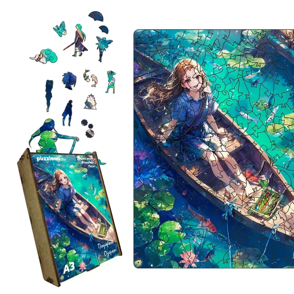 Пазл дерев'яний Аніме Подорож Озером, А2, Картонна коробка 300+ елементів