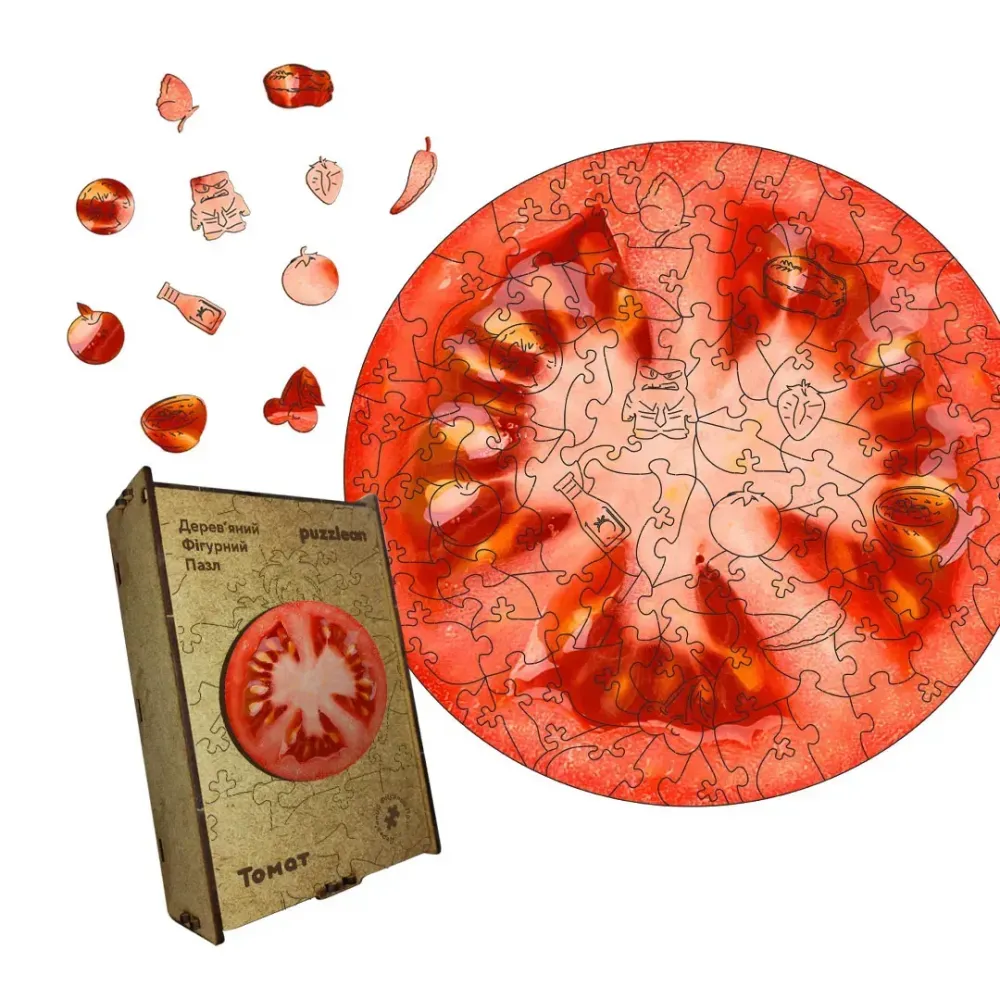 Дерев'яний фігурний пазл Томат, А4, Картонна коробка 100 елементів