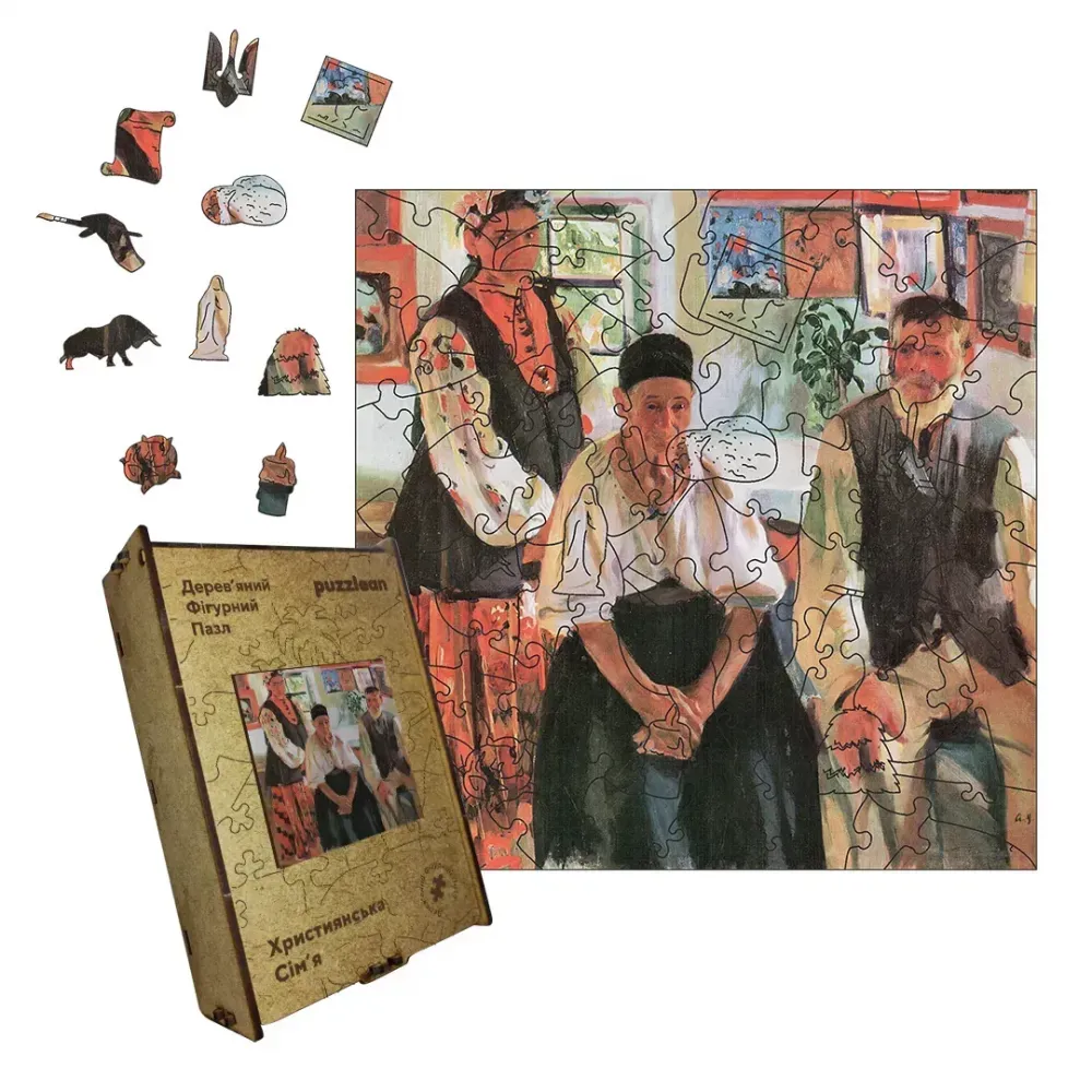 Дерев'яний фігурний пазл Християнська Сім'я, А4, Картонна коробка 100 елементів